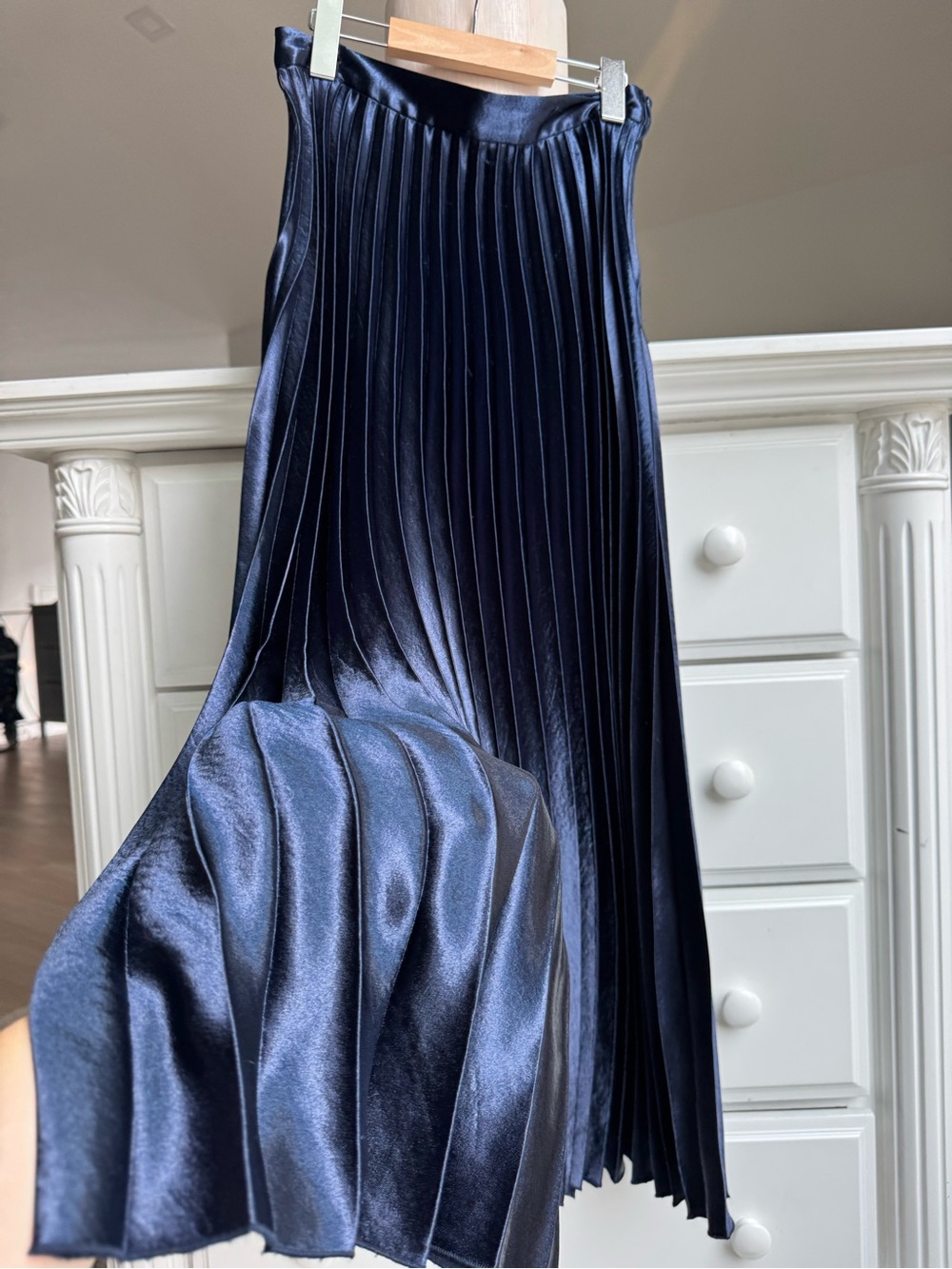Sandro Paris Pleated Satin Midi Skirt – Size 2 – Made in Portugal
